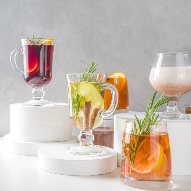 Various autumn winter alcohol cocktails