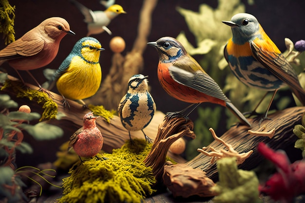 Various birds of all shapes sizes and colors in their natural habitat