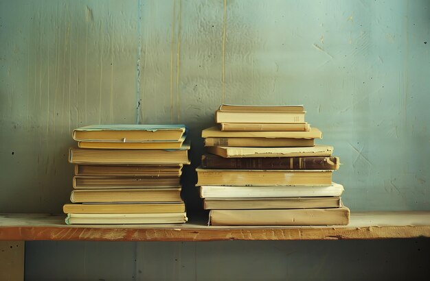 Various books are arranged in a pile There are a lot of different types of books on the table Generated by artificial intelligence