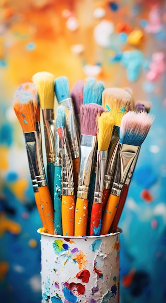 Various brushes with paints strokes of paint bright paints