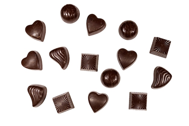 Various chocolate candies isolated on white background