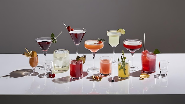 Various cocktails and drinks on white