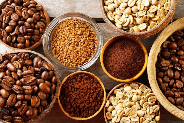 Various of coffee in small dishes