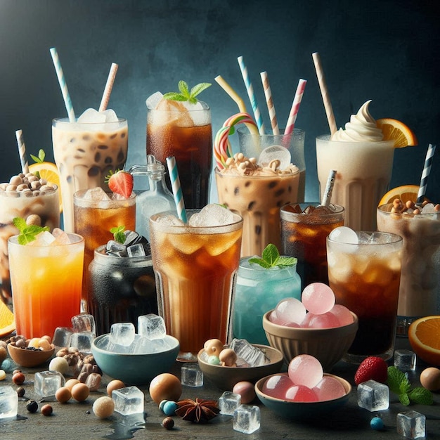 Various cold drink cups and ice balls Download