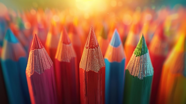 various colored pencils lined up