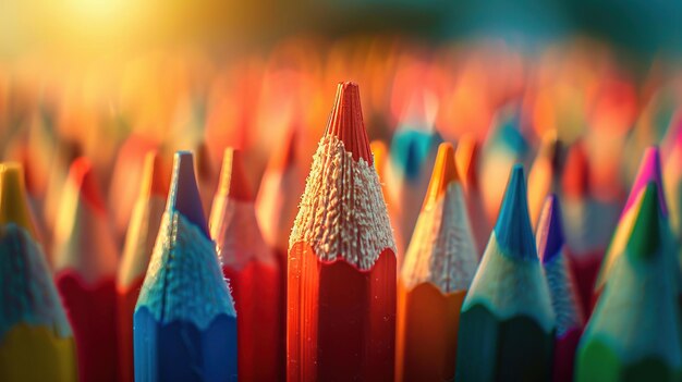 various colored pencils lined up