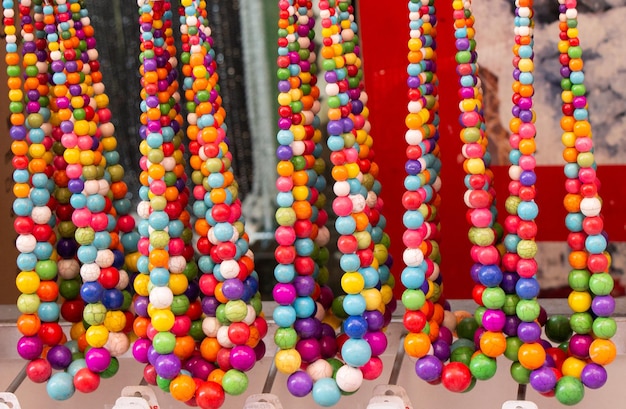 Various colorful beads in the market Colorful necklace made of beads