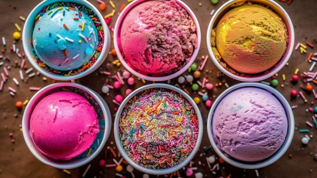 Various colorful ice cream in paper cup