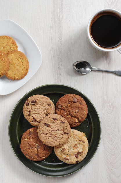 Various cookies and coffee