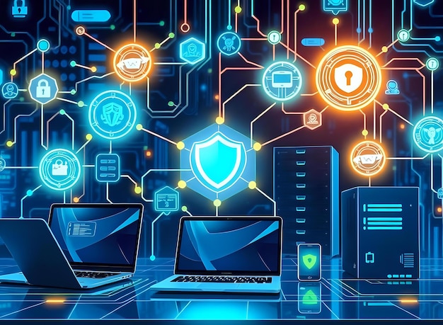 Photo various devices connected to internet security network