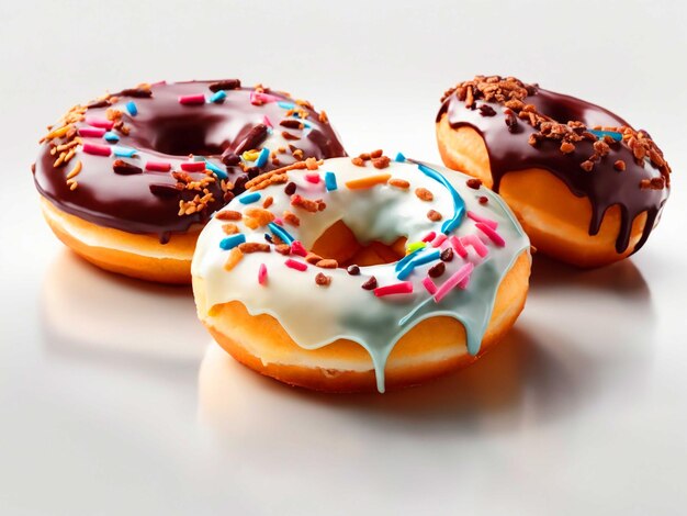 Various donuts on white background