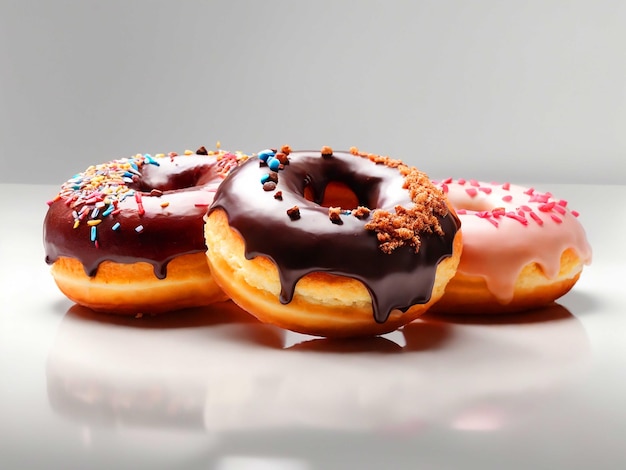 Various donuts on white background