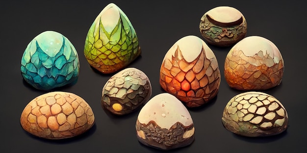 Photo various dragon eggs many eggs waiting to hatch