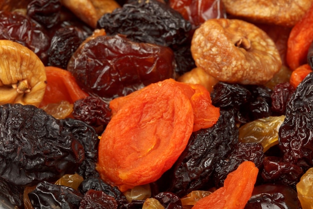 Various dried fruits closeup