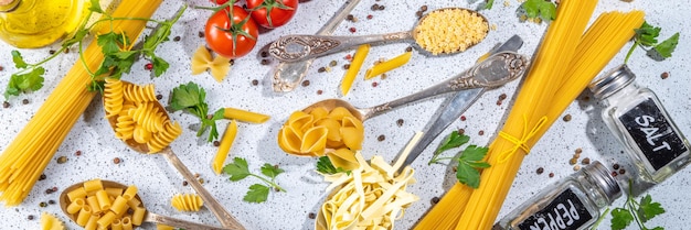 Various dried pasta set