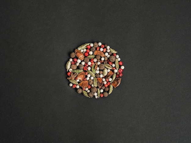 Various dry spices in the form of circle