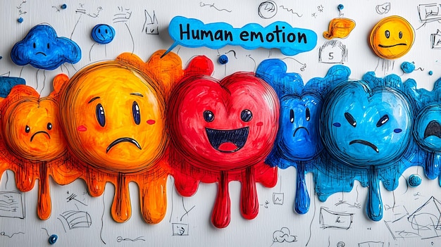 Photo various emotions shown as colorful faces in playful and creative art