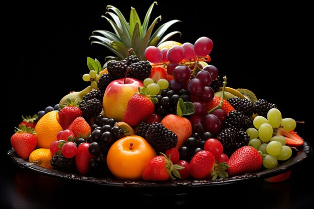 Various fresh fruits and berries on a plate