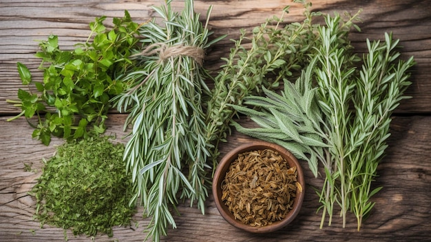 various fresh herbs rosemary thyme mint and sage