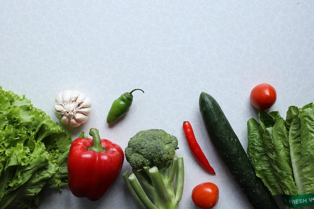 Various fresh vegetables with copy space