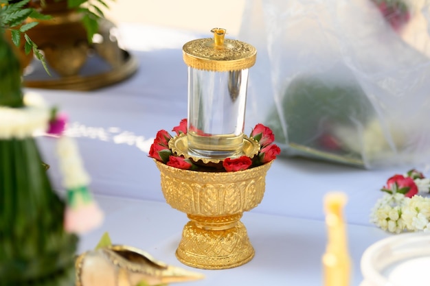 Various fruits and offerings were arranged for the worshiping ceremony of the gods of hinduism