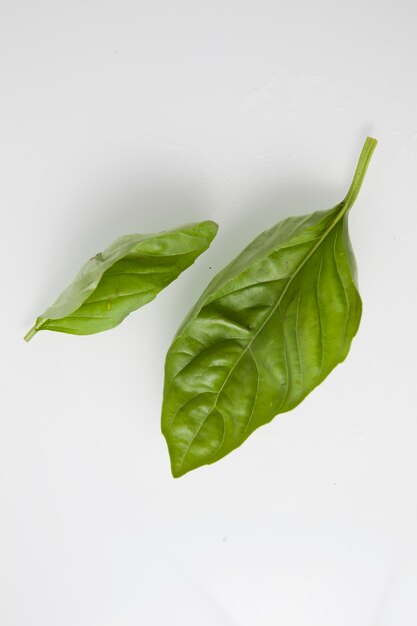 Various green vegetables on a light background, top view