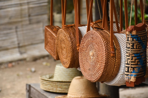 Various handmade ethnic woven hand bag made in Lombok Indonesia, Sade Village. Lombok