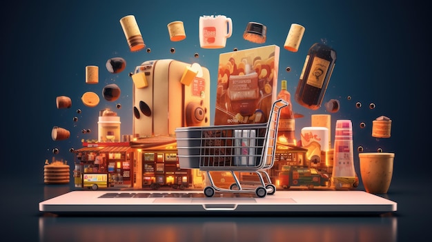 various kinds of drinks and food promotions at the market background wallpaper ai generated