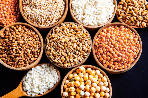 Various kinds of natural grains and cereals