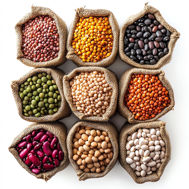 Various of legumes in sacks realistic legumes