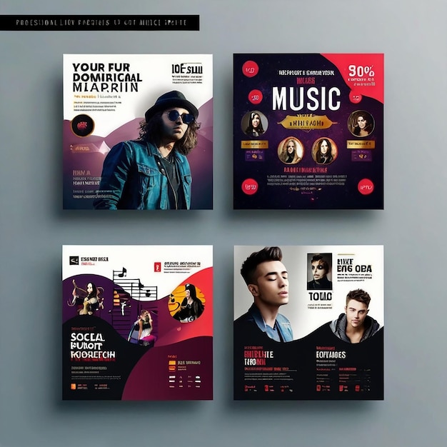 Photo various music advertising template psd for social media post set