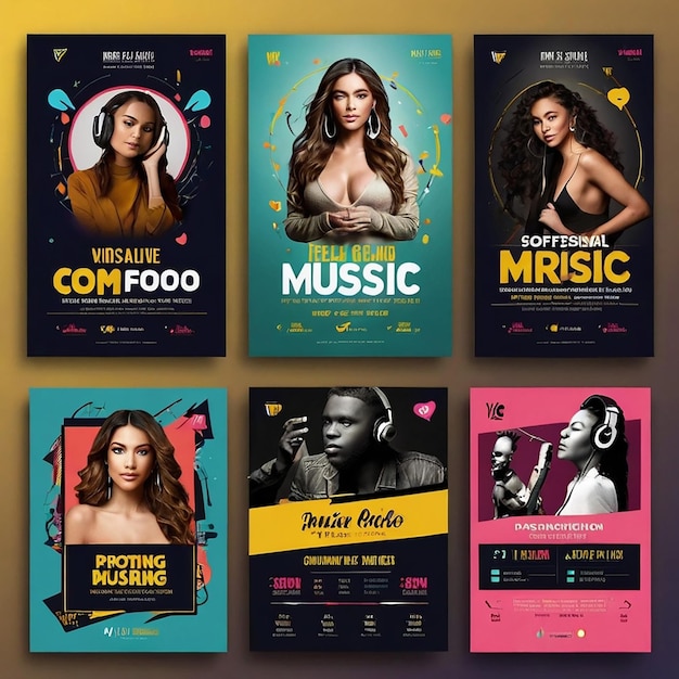 Photo various music advertising template psd for social media post set