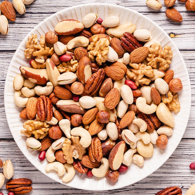 Various nuts on a plate