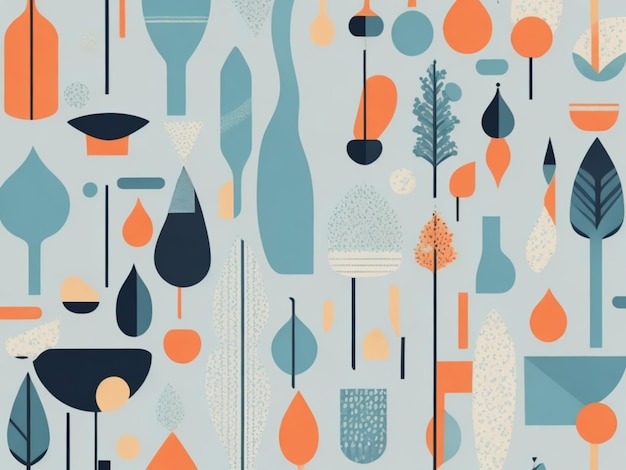 Various objects and plants in a pattern