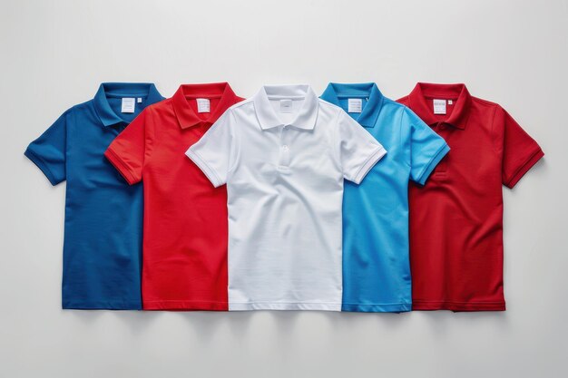 Photo various polo shirts on white background