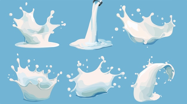 Various Realistic Milk Splash and Pouring on White Surface