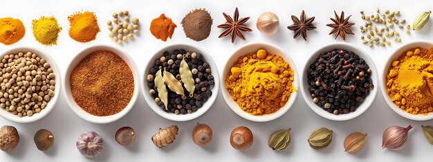 Various Seasonings in Cups on a Table Anise Cardamom Cloves and Cinnamon in Cups