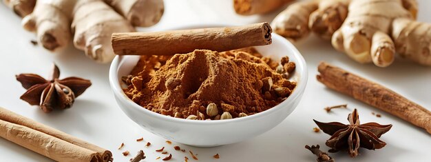 Various Seasonings in Cups on a Table Anise Cardamom Cloves and Cinnamon in Cups