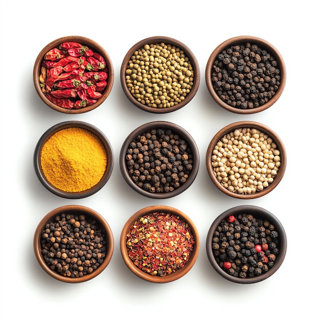 Various spices in bowl 3d isolated on a white background