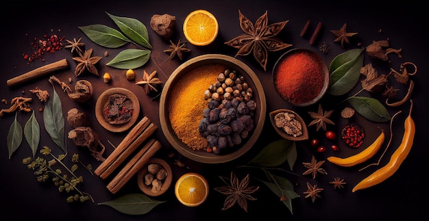 Various spices for cooking and seasoning dishes AI generated image