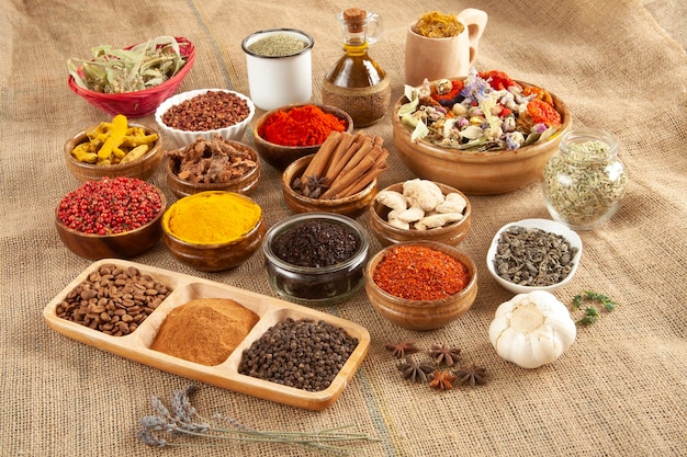 Various spices and herbs as a background