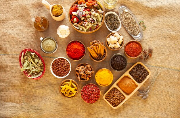 Various spices and herbs as a background