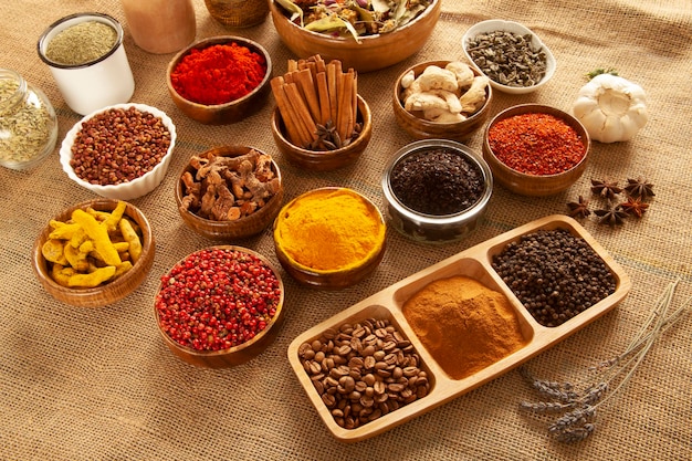 Various spices and herbs as a background