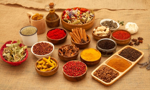 Various spices and herbs as a background