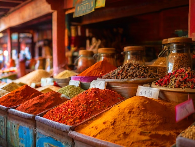 Photo various spices in the market