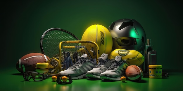 Various Sport Equipment And Many Different Accessories Background Generative Ai