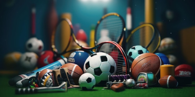 Various Sport Equipment And Many Different Accessories Background Generative Ai