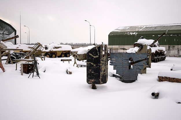 Photo various trophies captured by the russian army in syria during fight against terrorist gangs isil handicraft military equipment