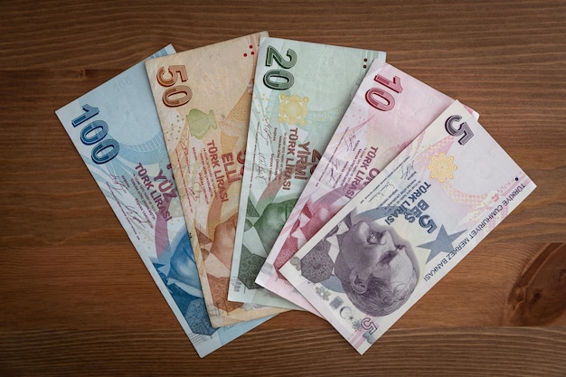 Photo various turkish lira banknotes