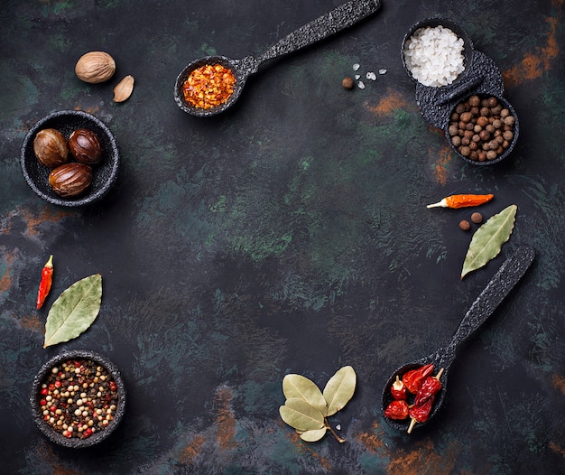 Various type of dry herbs and spices